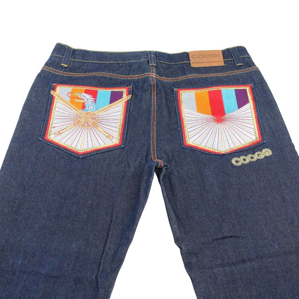 Vintage COOGI Sz 40X32 Y2K Embroidered Rainbow Colors Dk Wash Straight Leg Jeans - Picture 4 of 16
